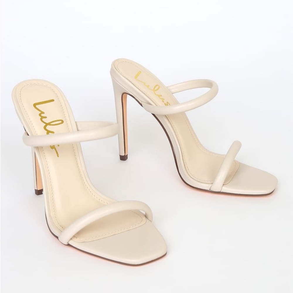 Lulu’s Theyaa Off White Square Toe Heels 6 - Picture 2 of 8